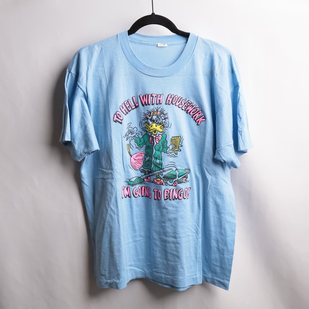 Vintage To Hell With Housework I'm Going To Bingo Graphic T-Shirt Blue XL Sassy
